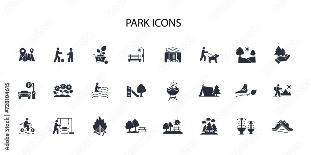 Poster park icon set.vector.editable stroke.linear style sign for use web design,logo.symbol illustration.