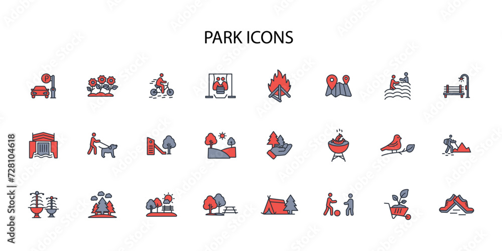 Poster park icon set.vector.editable stroke.linear style sign for use web design,logo.symbol illustration.