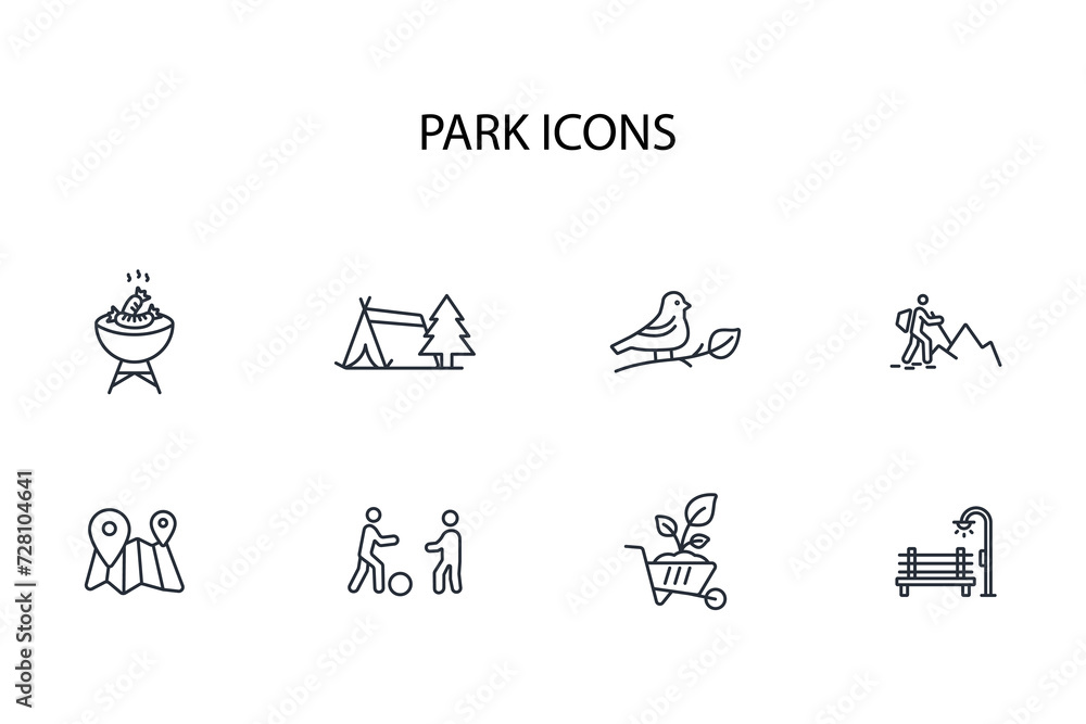 Poster park icon set.vector.editable stroke.linear style sign for use web design,logo.symbol illustration.