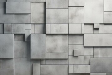 Arrangement of square tiles forming a polished, concrete-like 3D wall. Generative AI