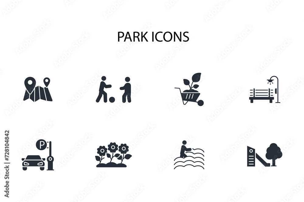 Poster park icon set.vector.editable stroke.linear style sign for use web design,logo.symbol illustration.