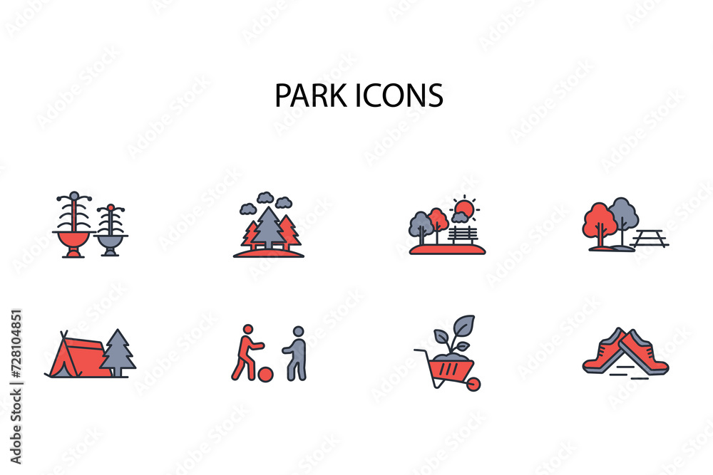 Poster park icon set.vector.editable stroke.linear style sign for use web design,logo.symbol illustration.