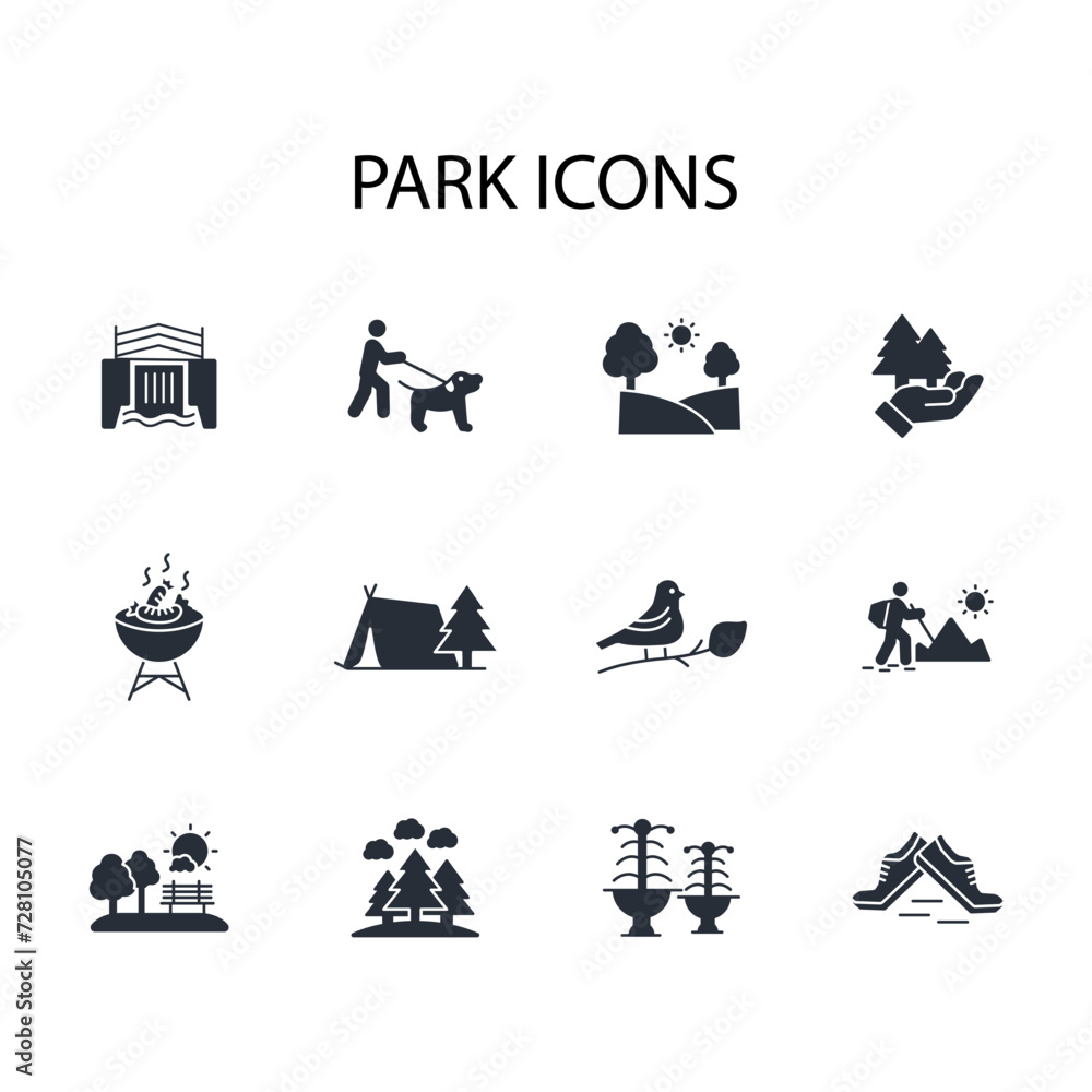 Poster park icon set.vector.editable stroke.linear style sign for use web design,logo.symbol illustration.