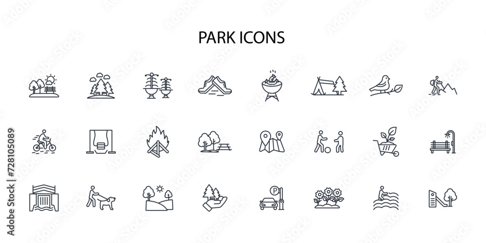 Poster park icon set.vector.editable stroke.linear style sign for use web design,logo.symbol illustration.
