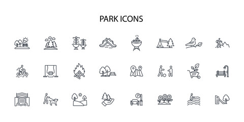 park icon set.vector.Editable stroke.linear style sign for use web design,logo.Symbol illustration. - obrazy, fototapety, plakaty