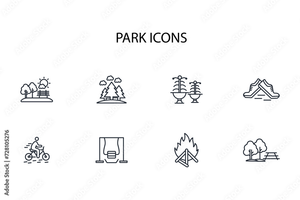 Poster park icon set.vector.editable stroke.linear style sign for use web design,logo.symbol illustration.