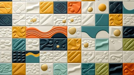 Assorted Textured Tiles in a Colorful Grid