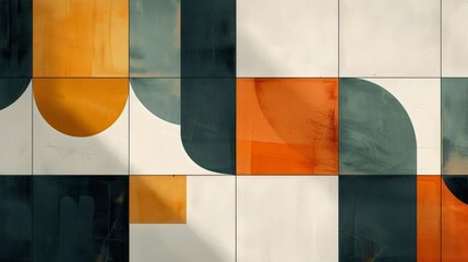 Abstract Geometric Mural on Tiles