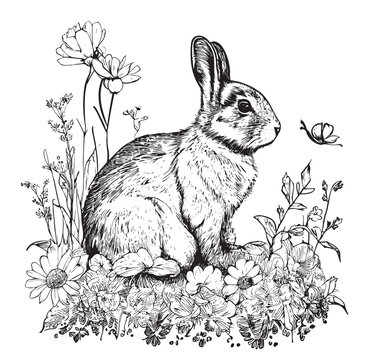 recommend clip art: rabbit sitting, vintage