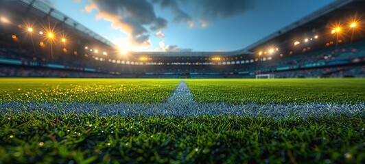 textured free soccer field in the evening light - center, midfield - obrazy, fototapety, plakaty