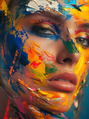 Model Painted with Multicolor Paint Strokes