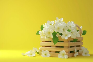 White flowers in wooden basket