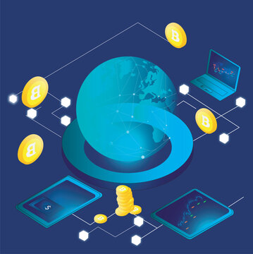Cryptocurrency Global Network. Isometric Graphic Illustration. Vector illustration