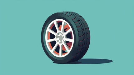 Tire and wheel icon flat vector design - obrazy, fototapety, plakaty