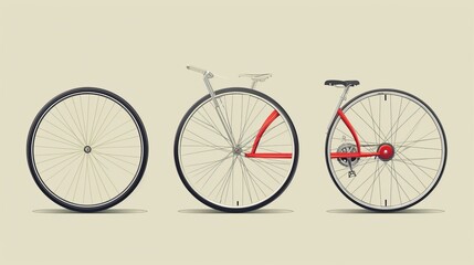 vector illustration of 3 types of bicycle wheels