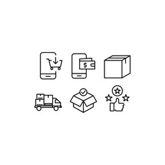 
click and collect orders, icon, delivery truck, delivery service steps, receive orders at pick-up point, e-commerce business concept, white background isolated vector illustration.