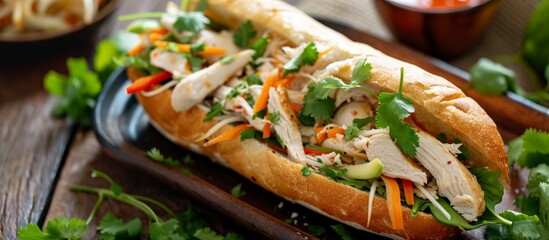 Delicious Chicken Salad and Flavorful Banh Mi - A Perfect Fusion of Salad, Banh Mi, and Chicken Bliss - obrazy, fototapety, plakaty