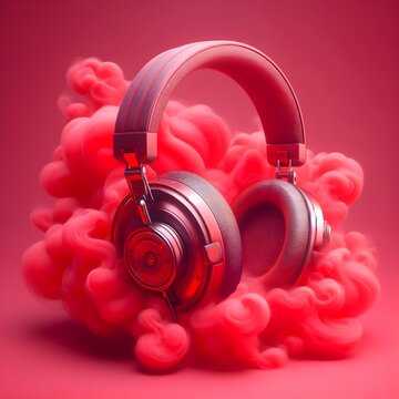 Red headphones dark fantasy, graffiti llustration.