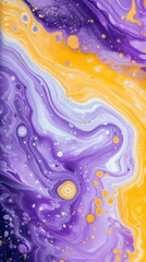 a Purple and yellow swirl pattern wallpaper with bubbles, in the style of conceptual painting, delicate chromatics, fluid acrylics, white background, mixes painting and ceramics - generative ai