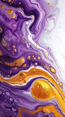 a Purple and yellow swirl pattern wallpaper with bubbles, in the style of conceptual painting, delicate chromatics, fluid acrylics, white background, mixes painting and ceramics - generative ai