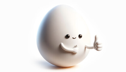 A cute and happy white egg showing thumbs up, isolated on white background
