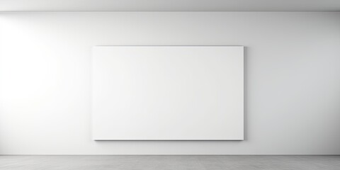 Minimalist room with a big blank white painting on the wall.