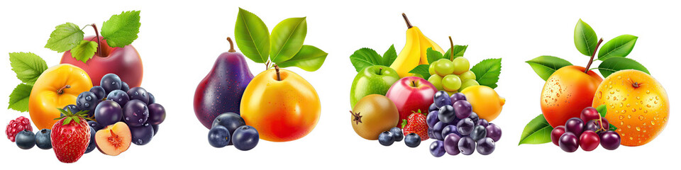 fruits with leaves Hyperrealistic Highly Detailed Isolated On Transparent Background Png File
