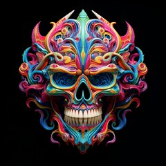 Vibrant Psychedelic Melting Skull Artwork