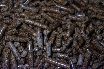 Pellets for burning in fireplace and heating. Ecological solutions for global warming. 