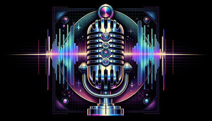 Speech Recognition Fusion: Metallic Mic and Futuristic Vibes in a Nostalgic-Modern Blend