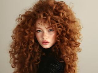 Fototapeta premium Young pretty girl with curly red hair