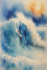 Surfing with the Sea watercolor