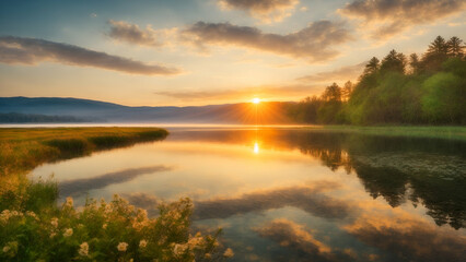 Fototapeta premium Sunset over the river