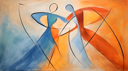 Abstract Artwork of Humanoid Figures in Warm and Cool Tones