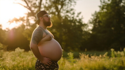 Heavily pregnant transgender man. AI generated - obrazy, fototapety, plakaty