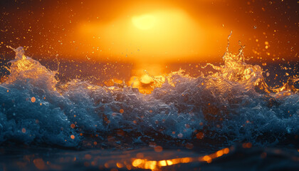 Golden Sunset Over Ocean Waves