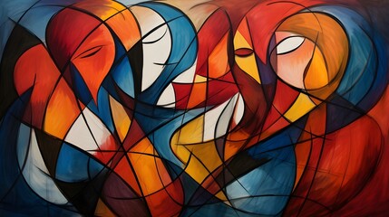 Abstract Colorful Faces in Cubist Style - obrazy, fototapety, plakaty