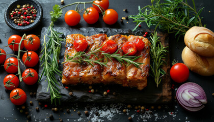 Succulent Grilled Pork Ribs with Cherry Tomatoes and Rosemary