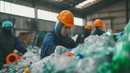 A team of industrious bluecollar workers don their protective gear, ready to tackle any task in their indoor workplace