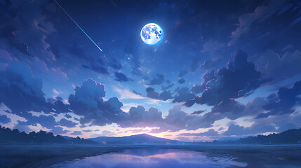 Naklejka na ściany i meble Full moon in the night sky niji style