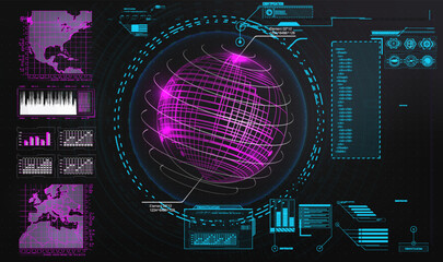 Futuristic Interface Display: Analyzing Global Network Data Streams, Visualizing Complex Information in Real-Time, Cybersecurity Monitoring
