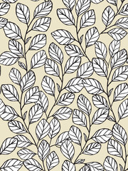 Seamless abstract floral background with leaves. Natural hand drawnd grey and  white leaves pattern Vector illustration.Vector floral  pattern