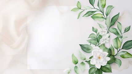 beautiful watercolor wedding invitation with greenery leaves and white flower generative ai
