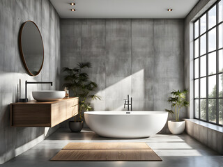 Timeless Simplicity: White Bathtub and Grey Wall