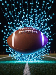 Futuristic American football ball concept, football, bioluminescent, glitch, science fiction, super bowl, state of the art