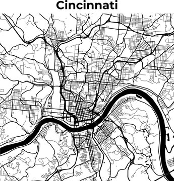 City Map of Cincinnati, Cartography Map, Street Layout Map