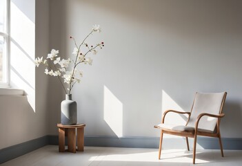 Contemporary Living Space with Stylish Chair and Flowers