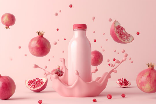 Pomegranate and pomegranate juice, healthy drink product mockup