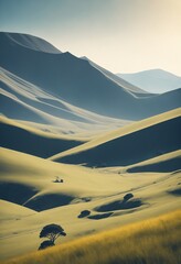 Fototapeta na wymiar Golden Hour Over Sandy Desert Landscape