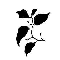 Silhouette, stamp of a branch with foliage. Vector graphics.